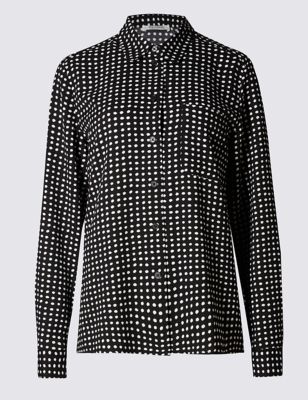 Tailored Fit Long Sleeve Mono Spot Blouse